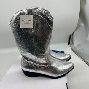 Arizona Jean Co Womens Western Heel Booties Maybrook Silver Boots Size 8.5M